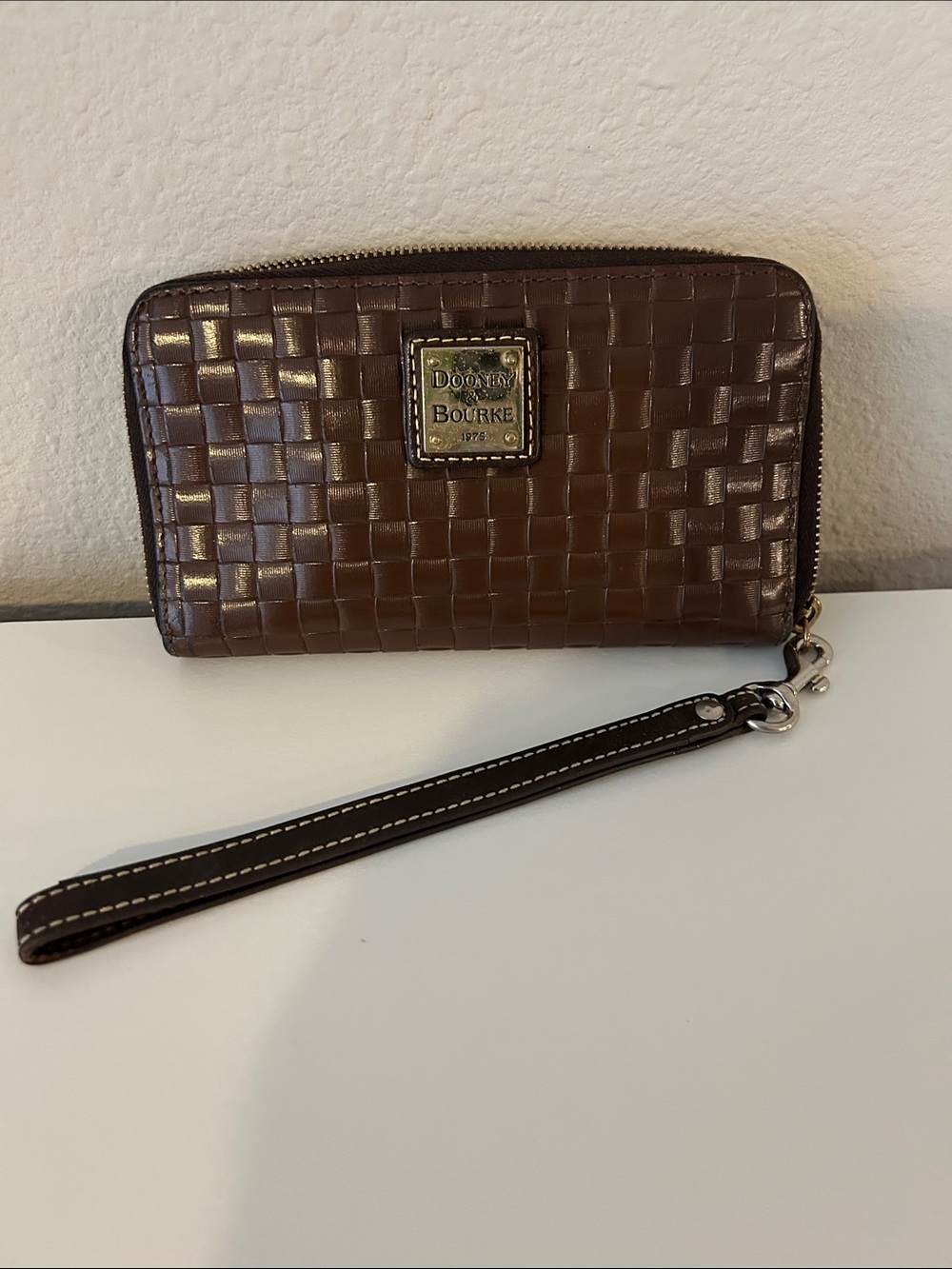 Dooney & Bourke Chocolate Brown Woven Leather Wristlet